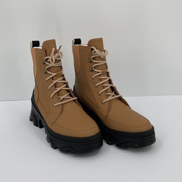Sorel Brex lace boots Tawny Buff leather waterproof chunky platform shoe new 10 - Picture 2 of 6
